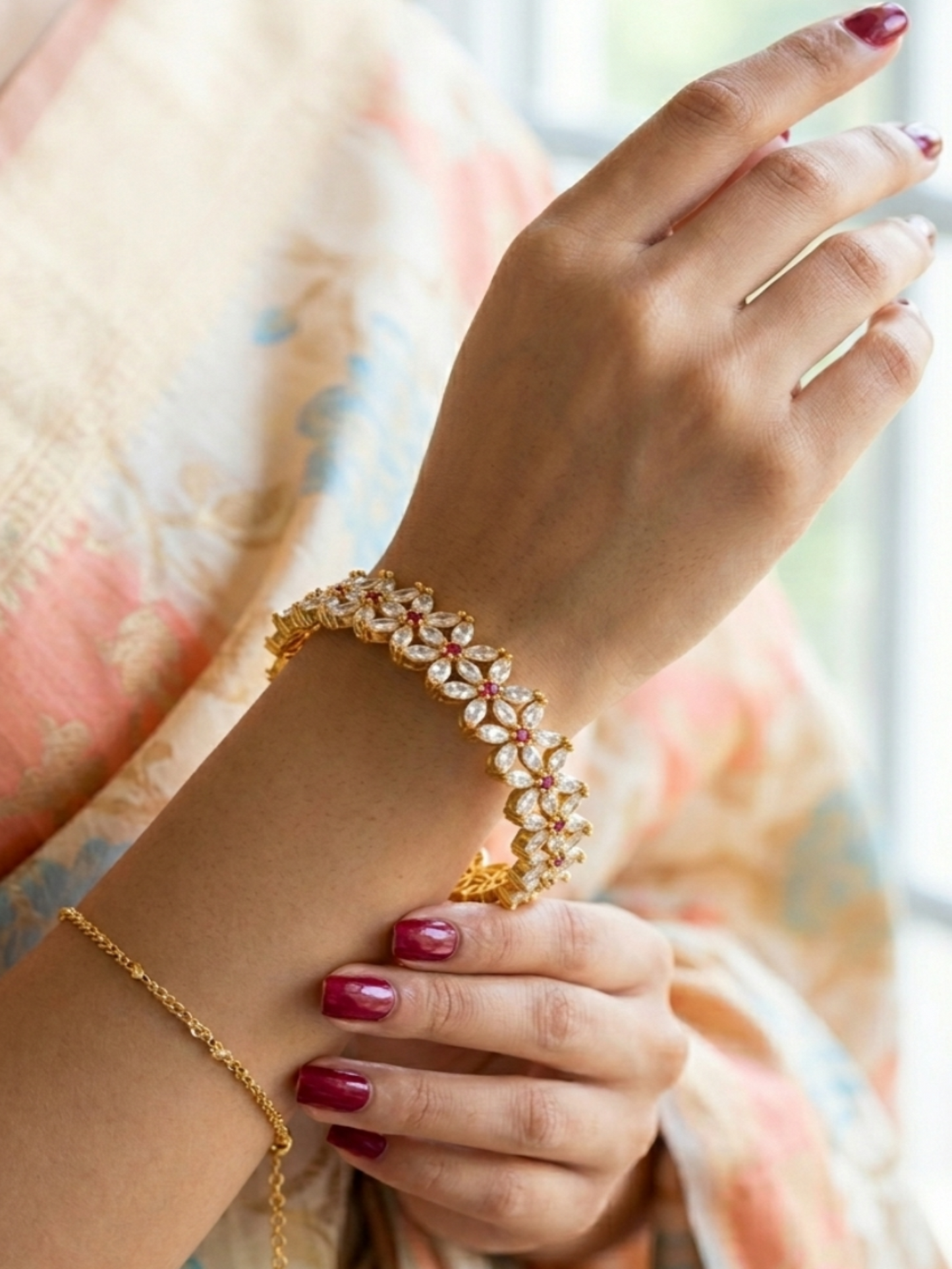 Regal Ruby Flower Bangle