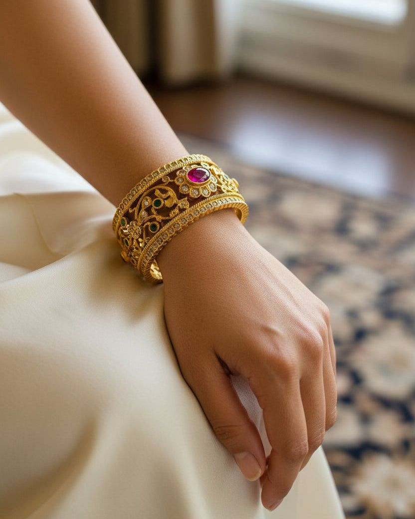 Antique Ruby Floral Matte Bangle
