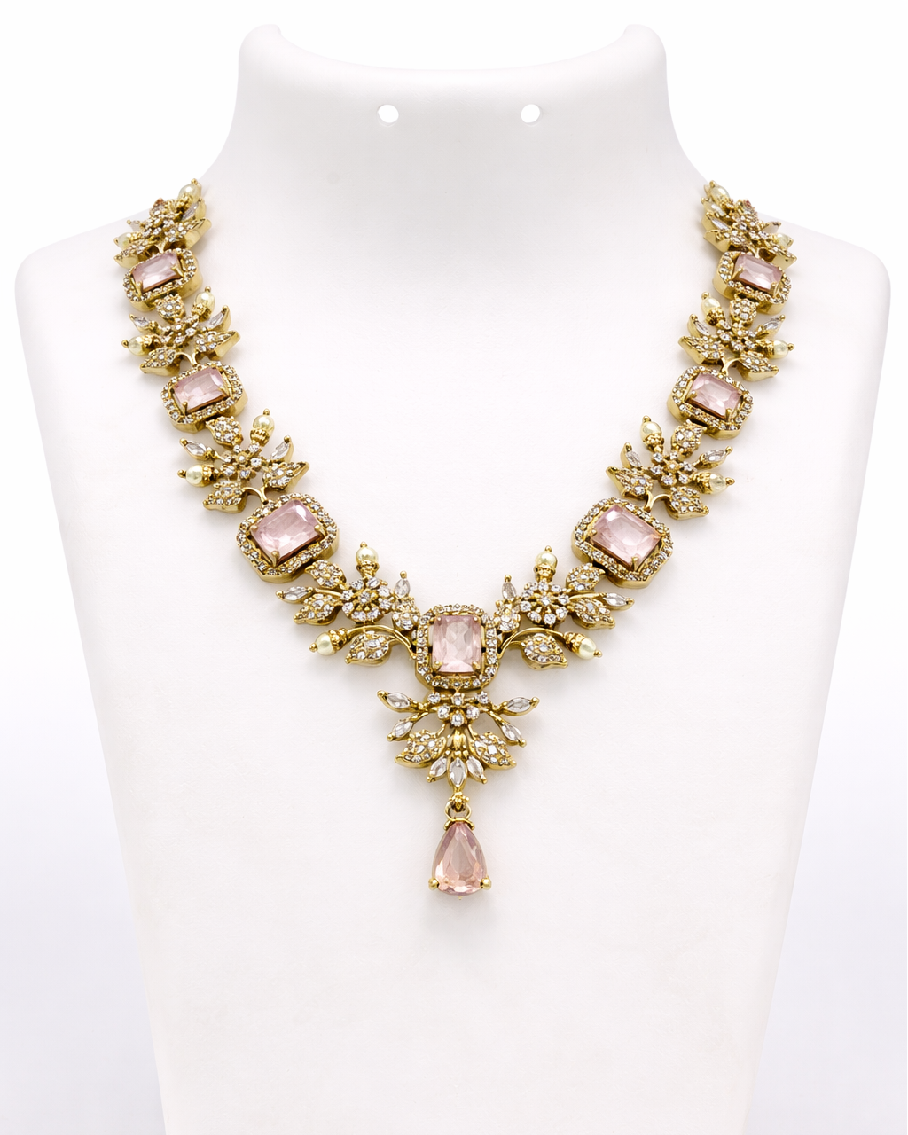 Rivana AD pink Flowery Necklace Set