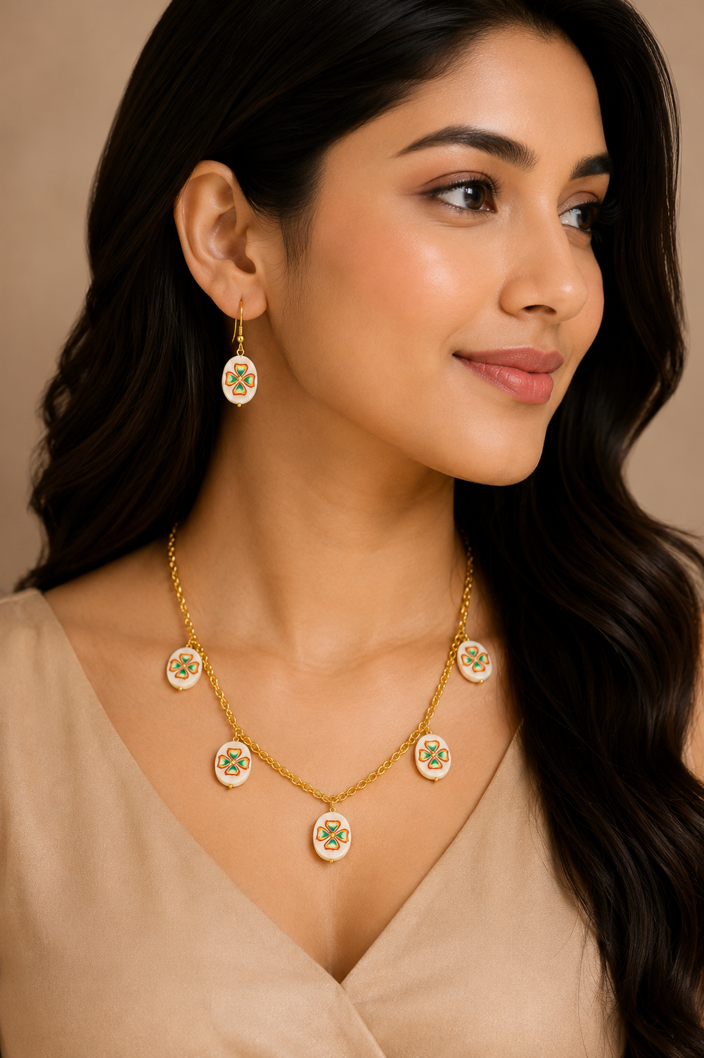 Floral Mother Of Pearl Handcrafted Necklace Set