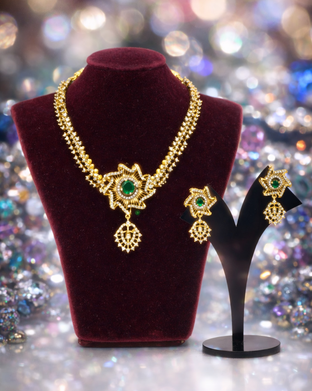 Monalisa Emerald Green Interchangable Necklace Set