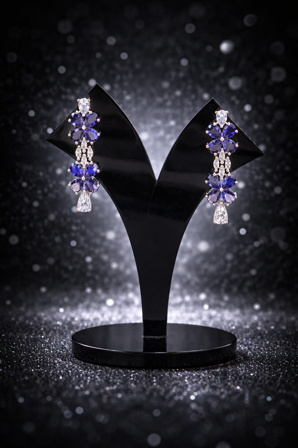 Alvira Trendy CZ Blue & White Party Wear White- Plated Necklace