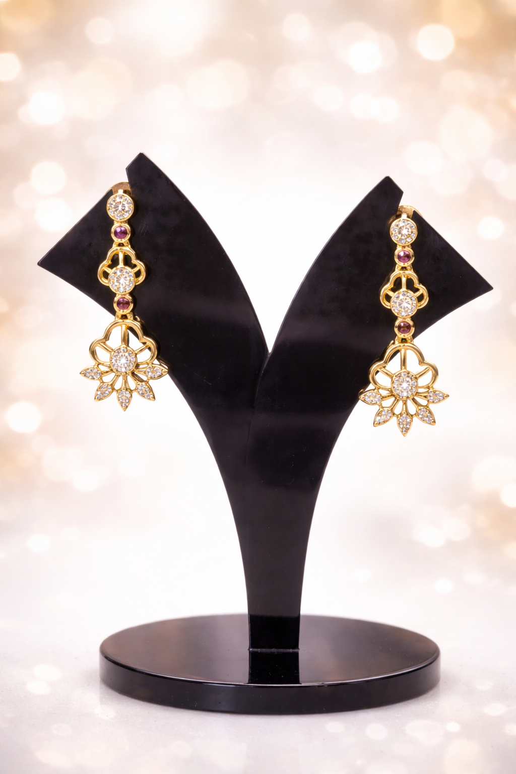 Gulzar White stone Floral Golden Necklace