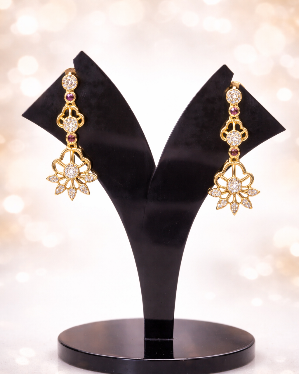 Gulzar White stone Floral Golden Necklace