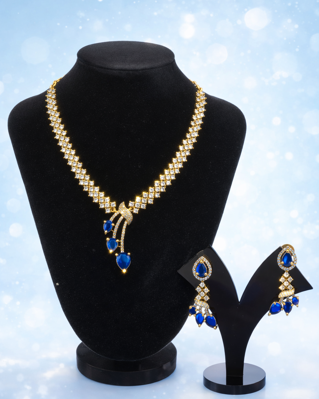 Asymetric Blue AD Y- Necklace set