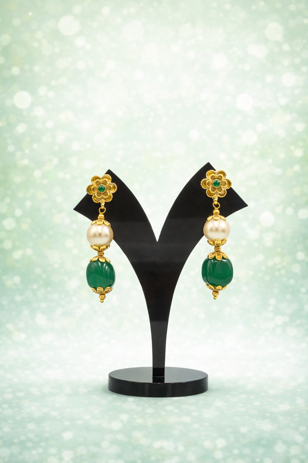 Bhuvana Antique Green & Gold Gundu Necklace