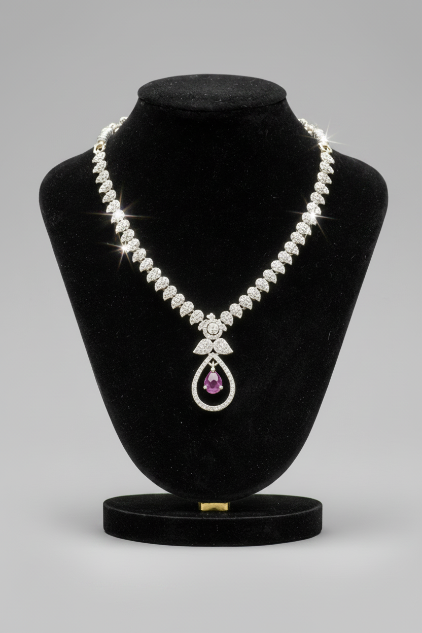 Ekta Whitestone & Ruby AD Necklace