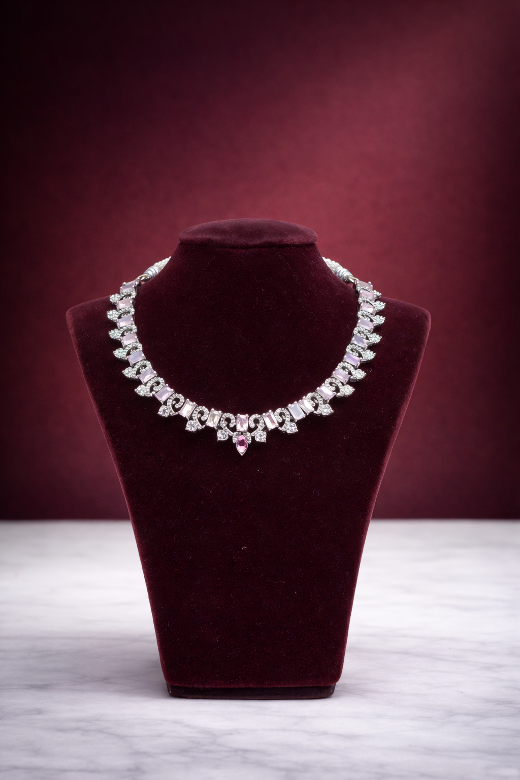 Nita Rhodium plated Pink stone