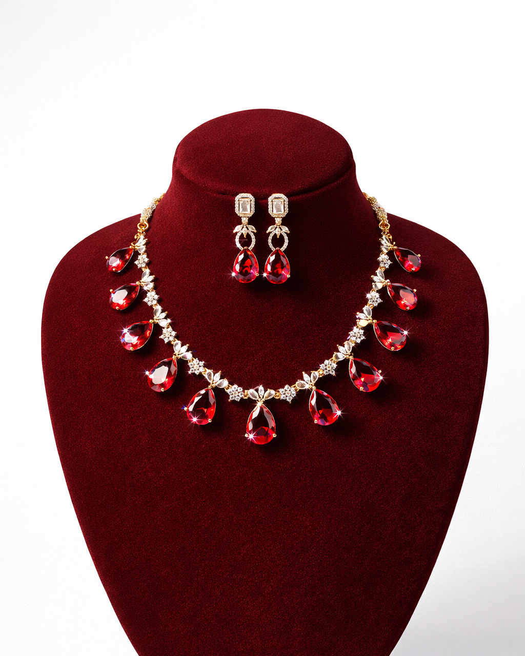 Isha Victorian Red Stone Necklace Set