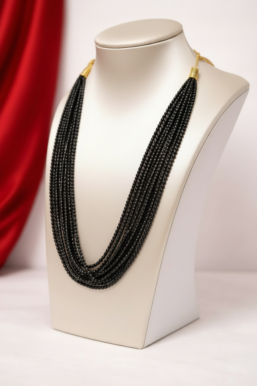 Black Beads Multistaanded necklace