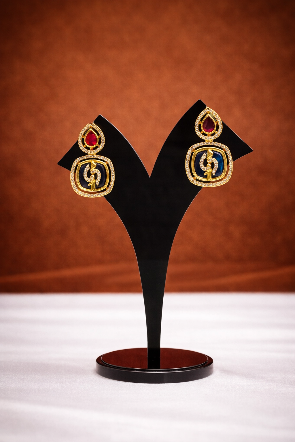 Aadhya Blue & Ruby Stone Pendant Premium Necklace Set