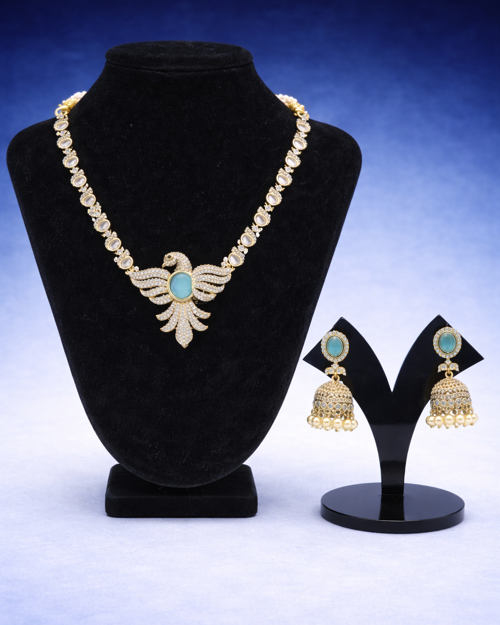 Swan Grace Designer CZ Necklace & Jhumikki Earrings