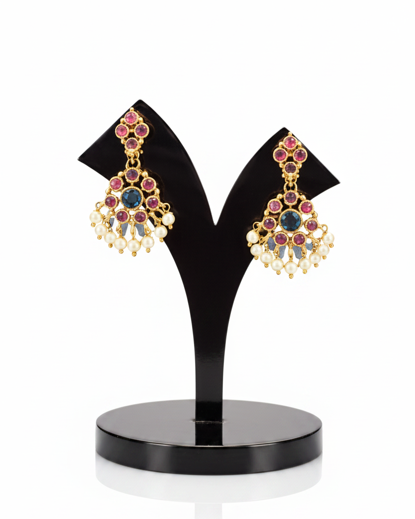 Royal Chettinadu Ruby& Green Kemp Stone Necklace Set