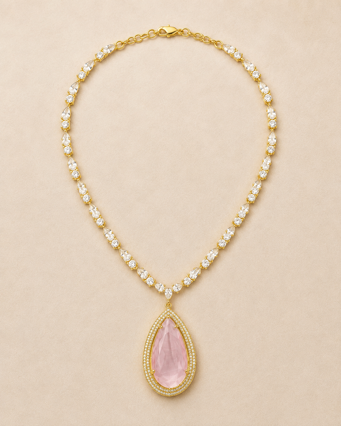 Boho Pendant AD Stone Victorian Necklace Set
