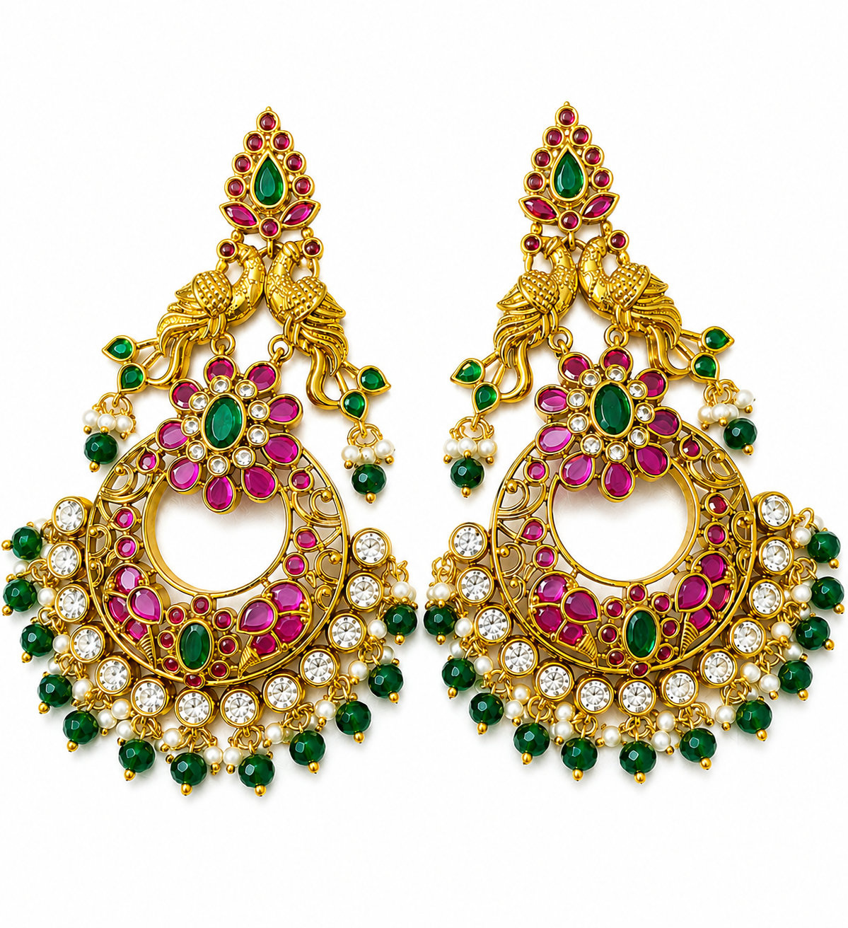 Ruby& Emerald Kemp Chandbali Earrings