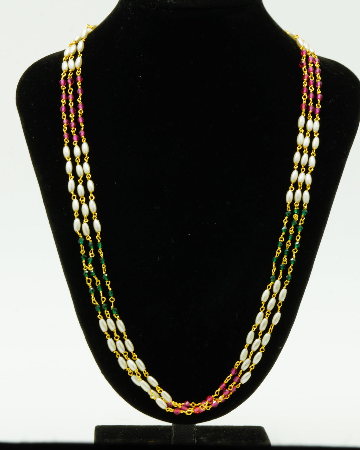 Multi layer Pearl Ruby &Green Necklace