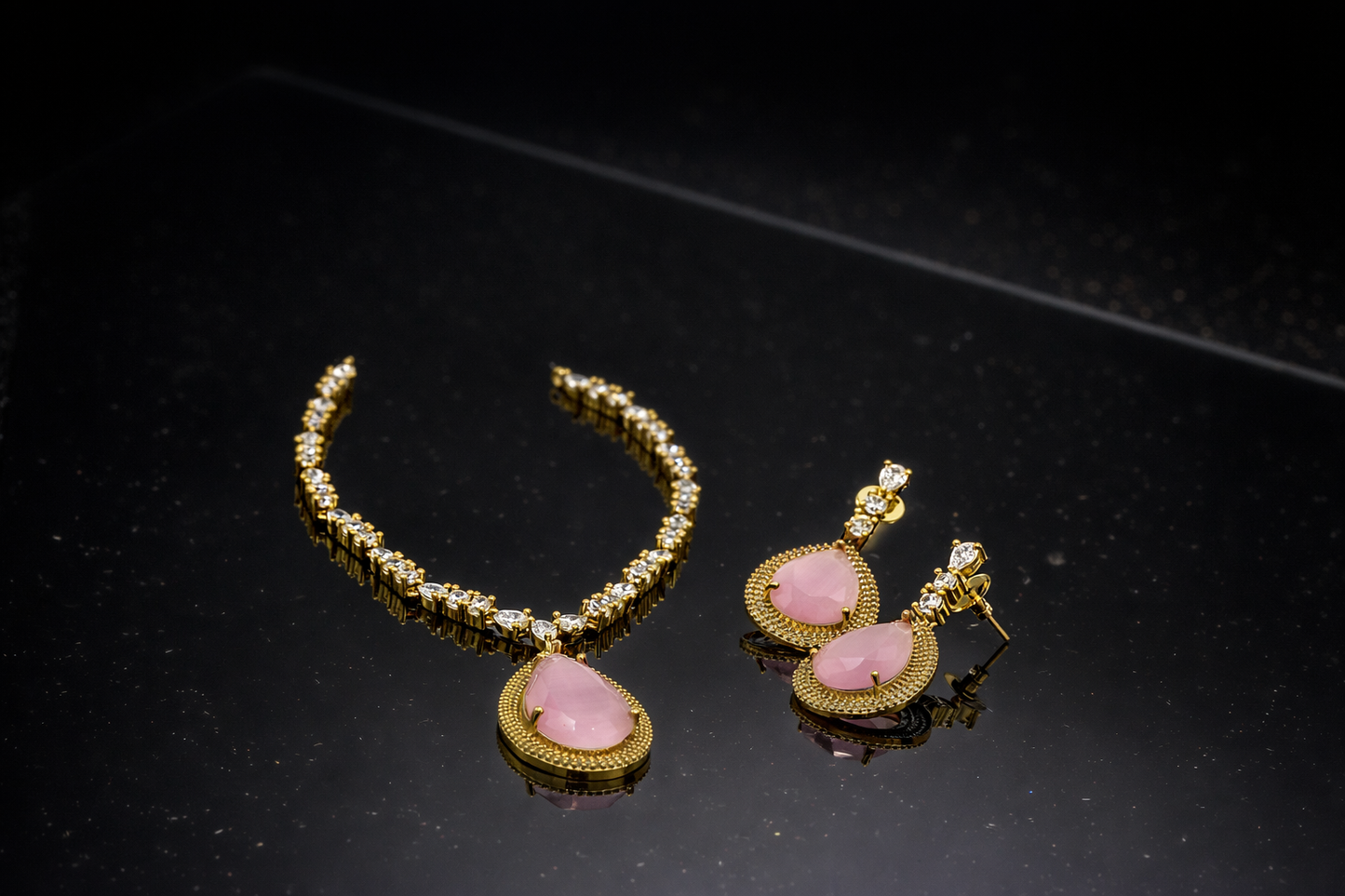 Zian Victorian Pink Halo CZ Necklace Set