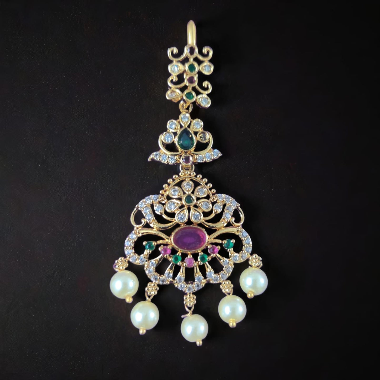 RAJKUMARI MAANG TIKKA - Brilliance with Ruby Green & White stones