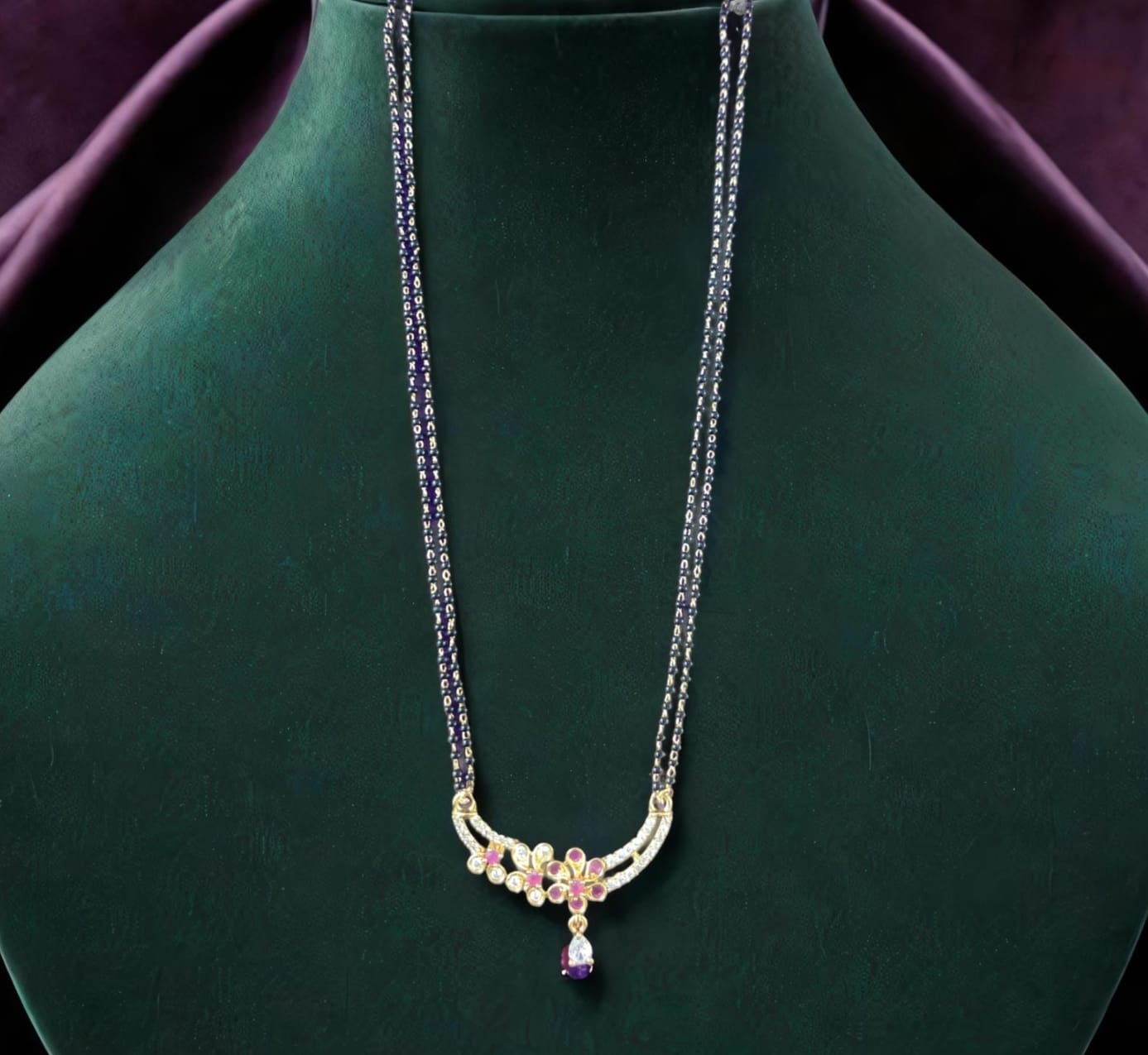 LONG STONE PENDANT MANGALSUTRA 2 LAYER