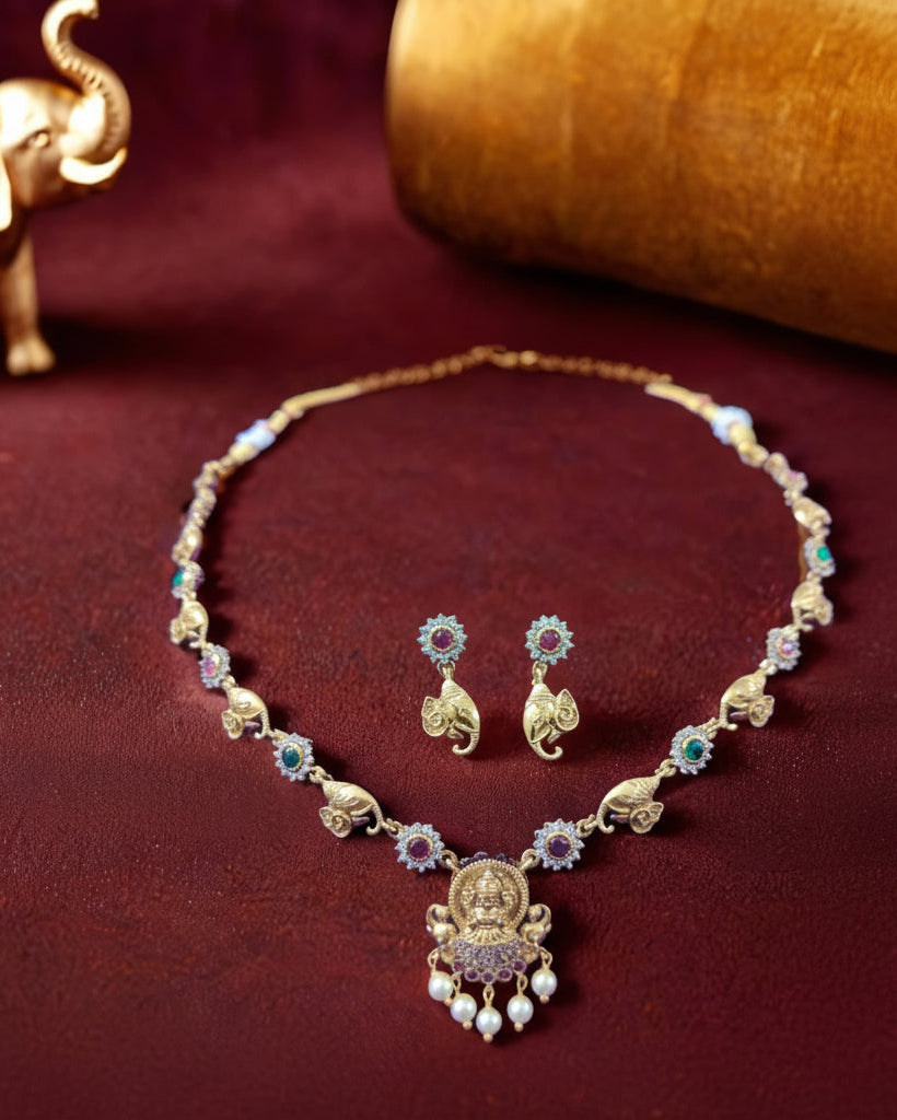 Antique ruby &Emerald Elephant Necklace Set