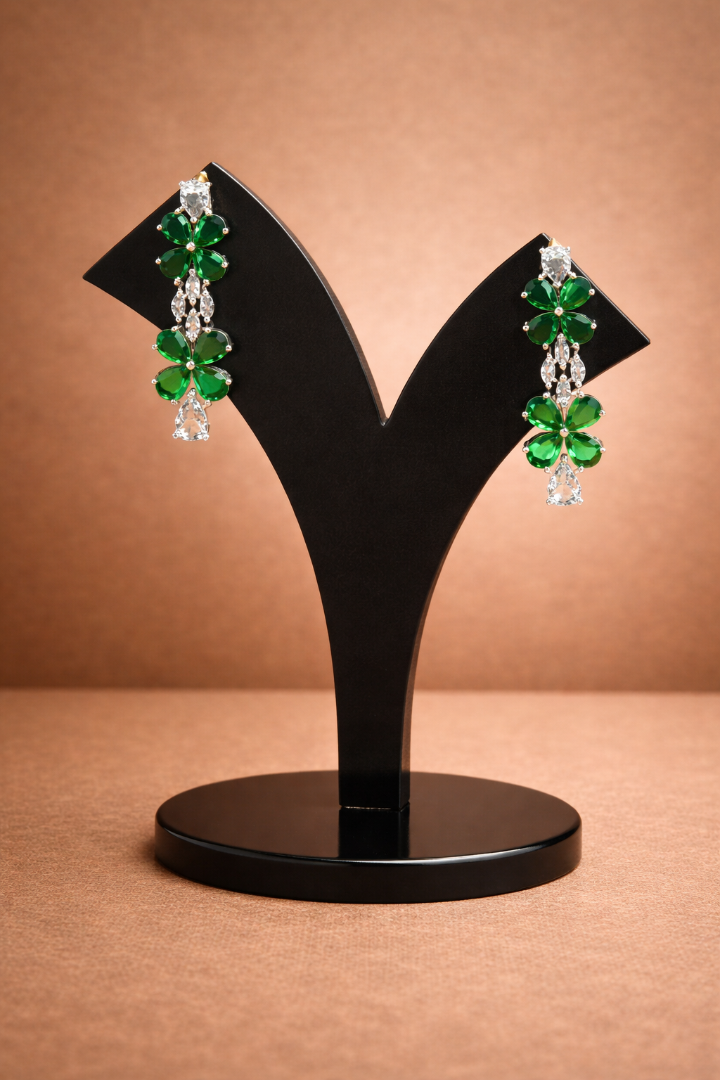 Alvira CZ Emerald & White Party Wear Rhodium Plated Necklace