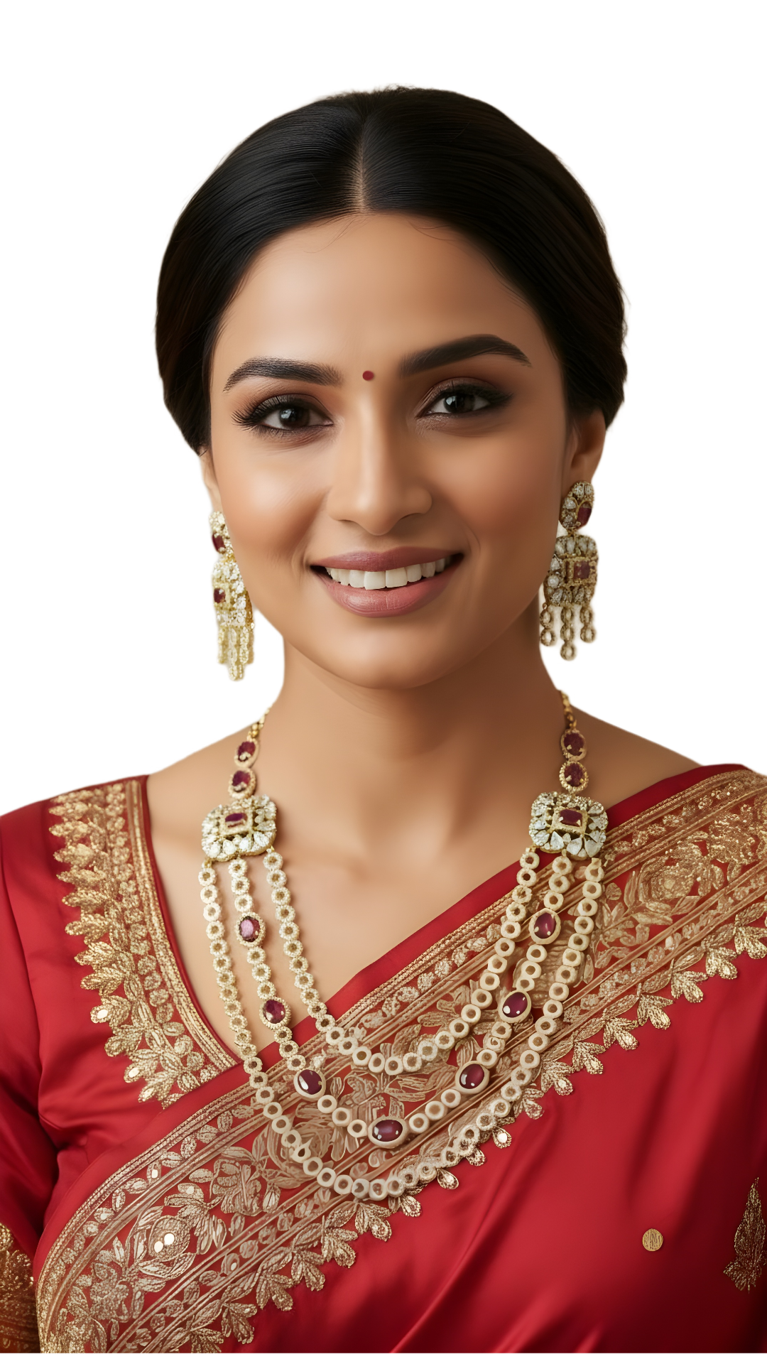 Sushmita 3LayerRed White CZ Multistone Necklace