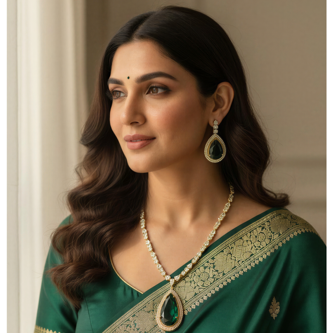 Zoe Victorian Emerald Halo CZ Necklace Set