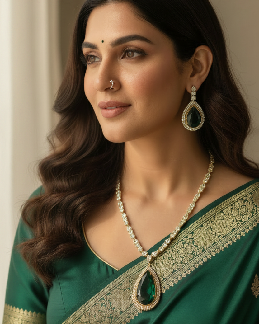 Zoe Victorian Emerald Halo CZ Necklace Set