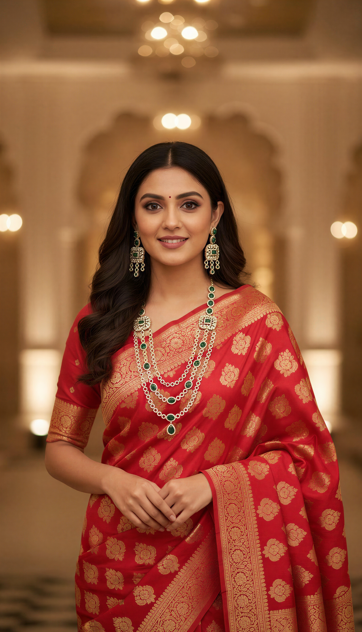 Adrithi 3 Layer CZ Green White Multistone Necklace