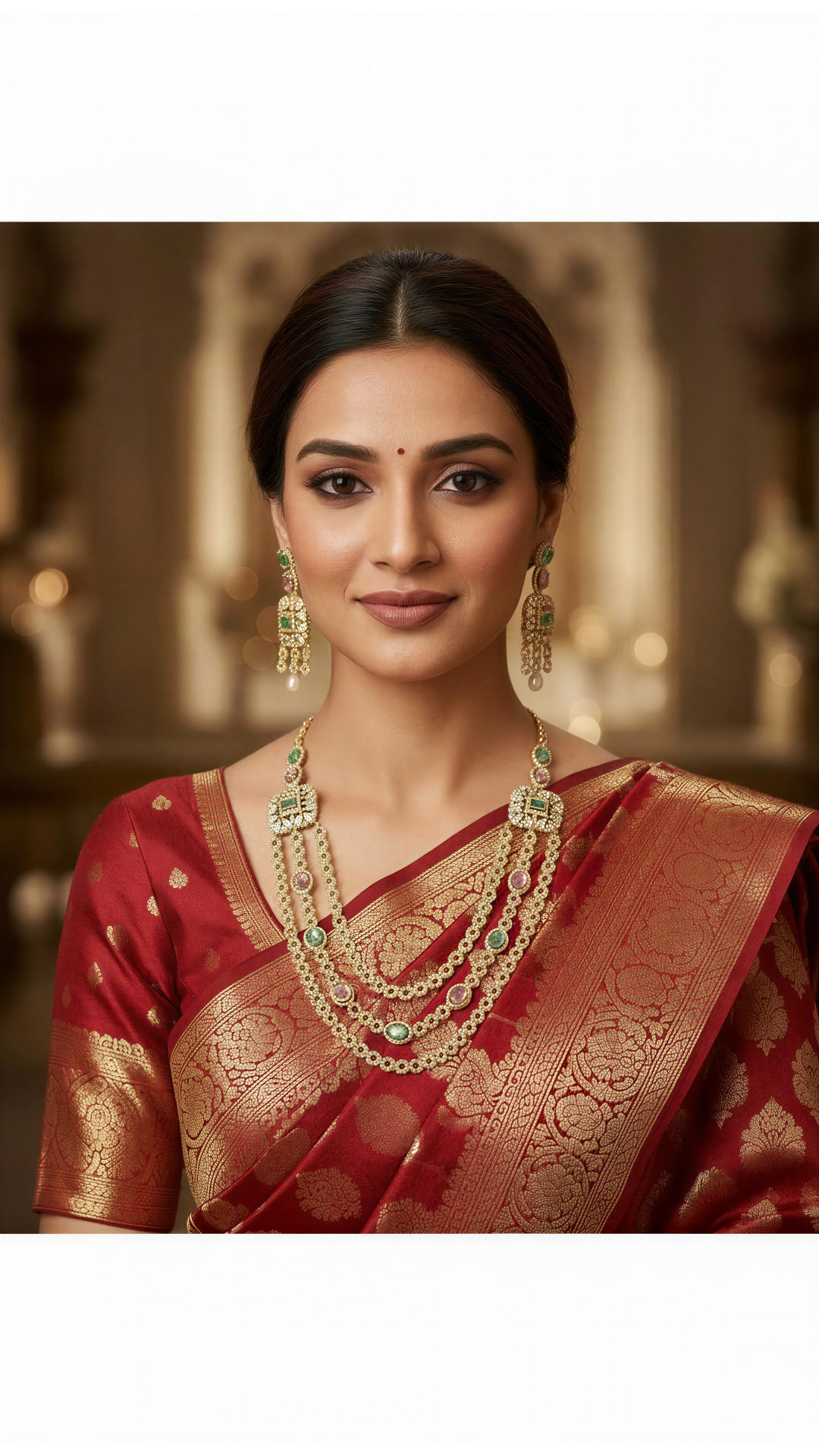 Sushmita 3 Layer CZ Pink-White -Green Multistone Necklace