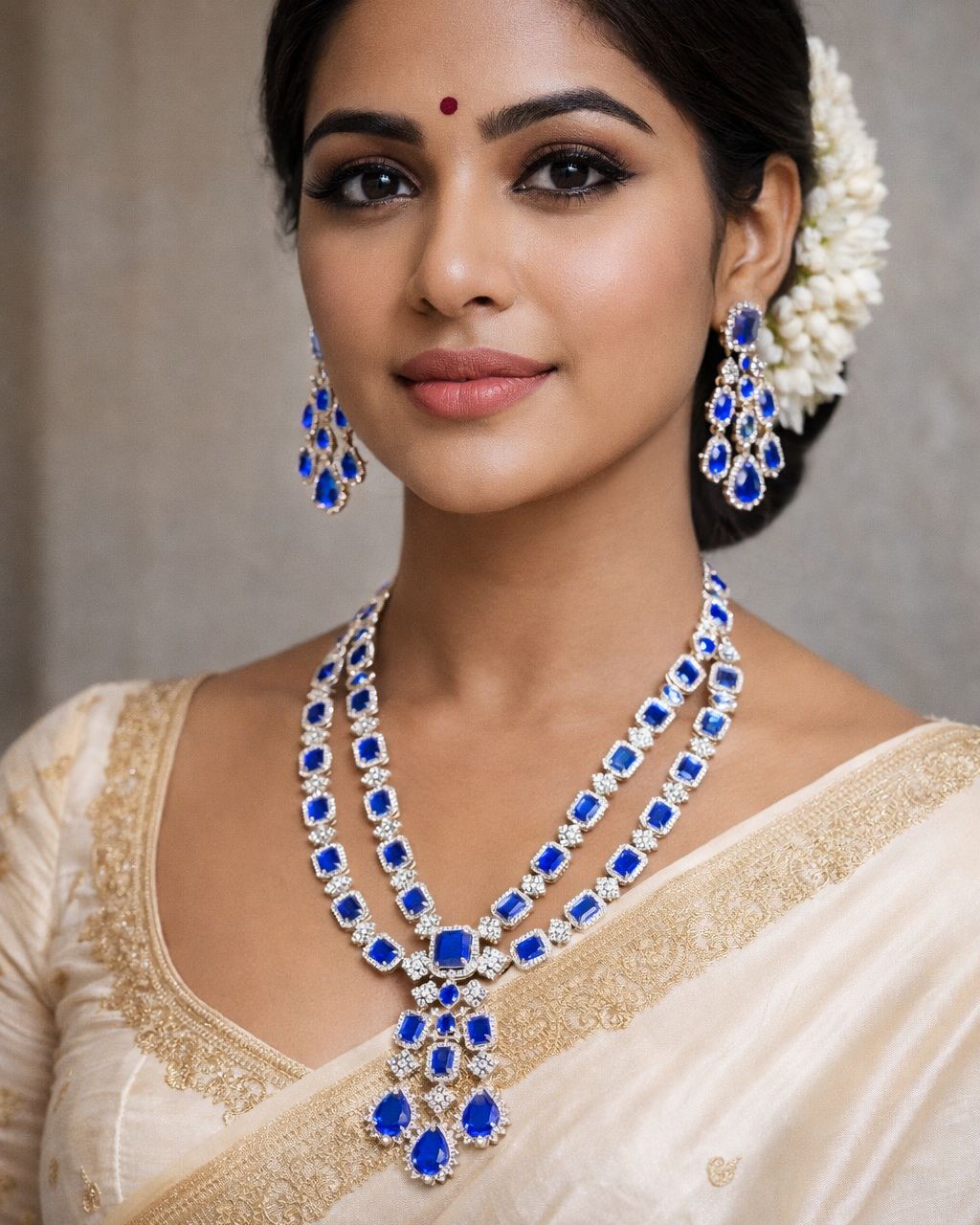 Azmira Sapphire Luxe Necklace &Chandelier Earrings Set