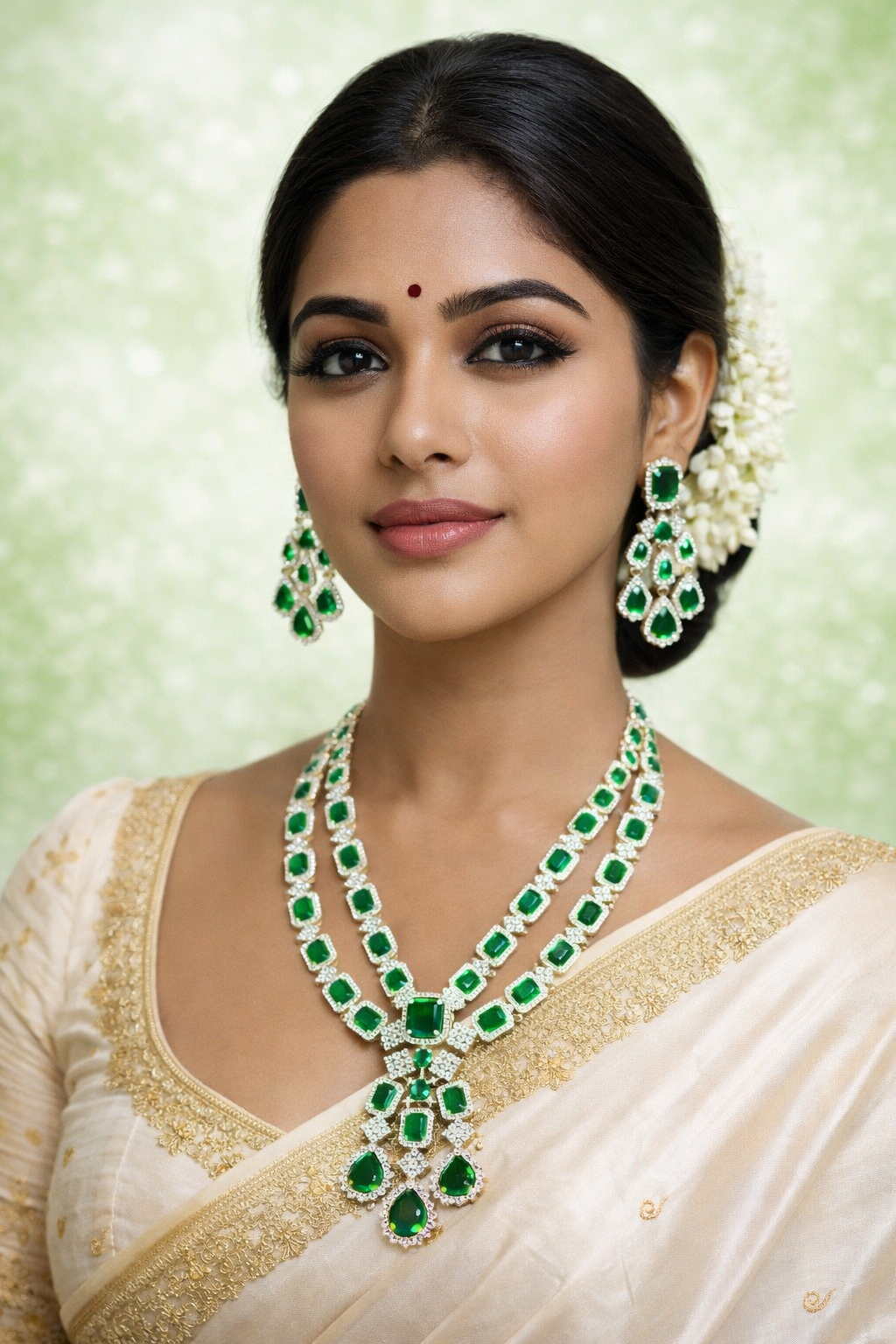 Azmira Emerald Luxe Necklace& Chandlier Set