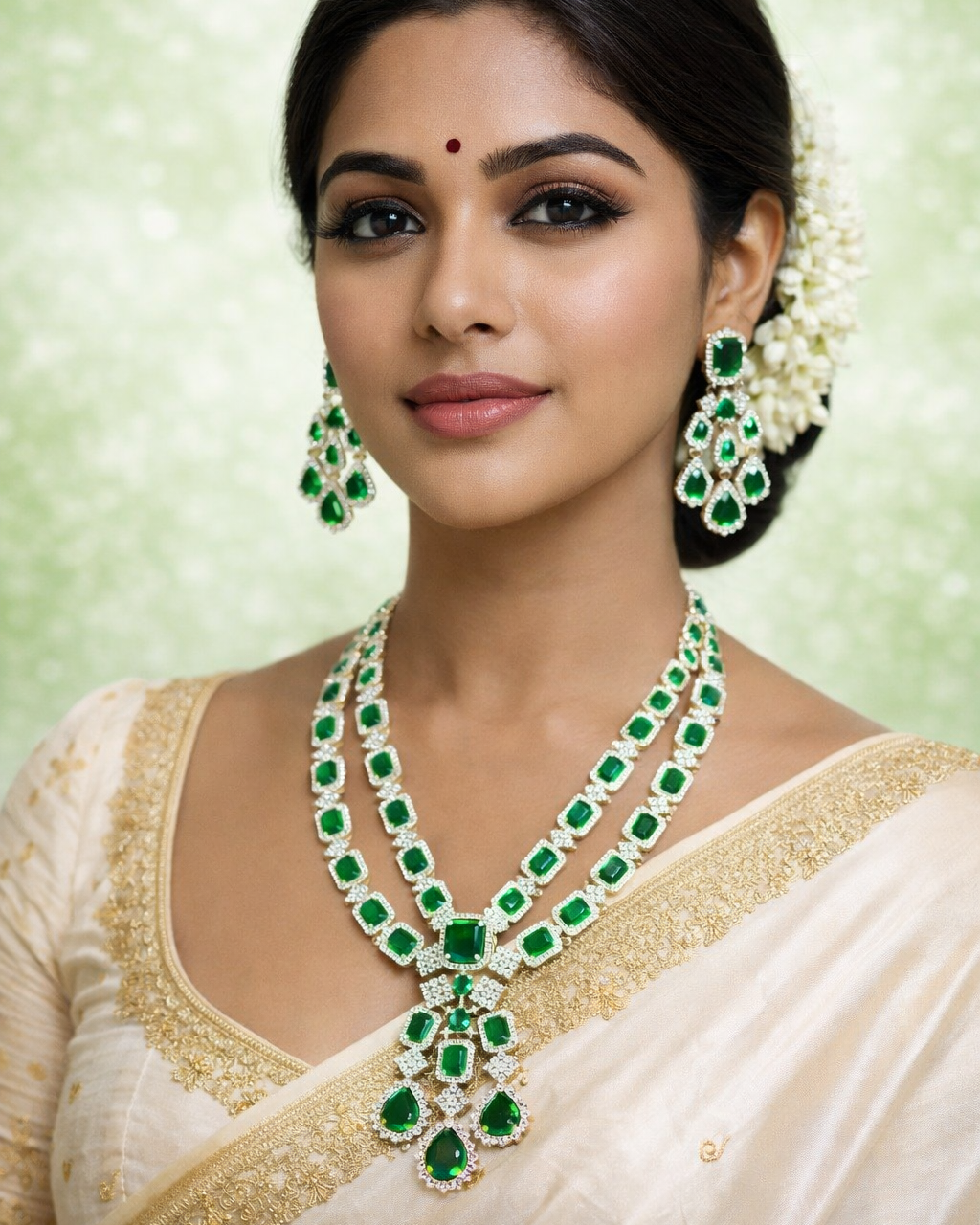 Azmira Emerald Luxe Necklace& Chandlier Set