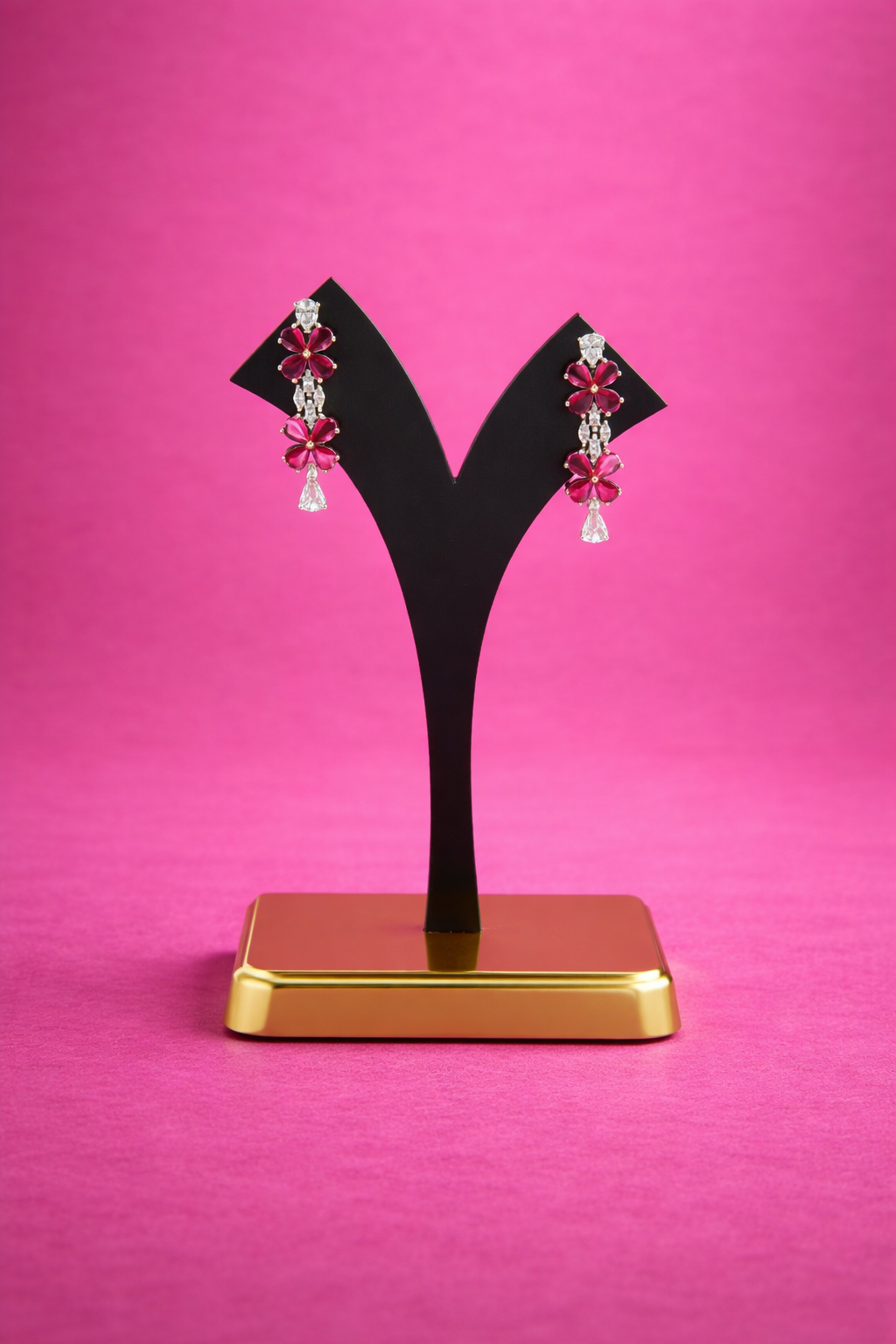 Alvira CZ Ruby & White Party Wear Rhodium Plated Necklace