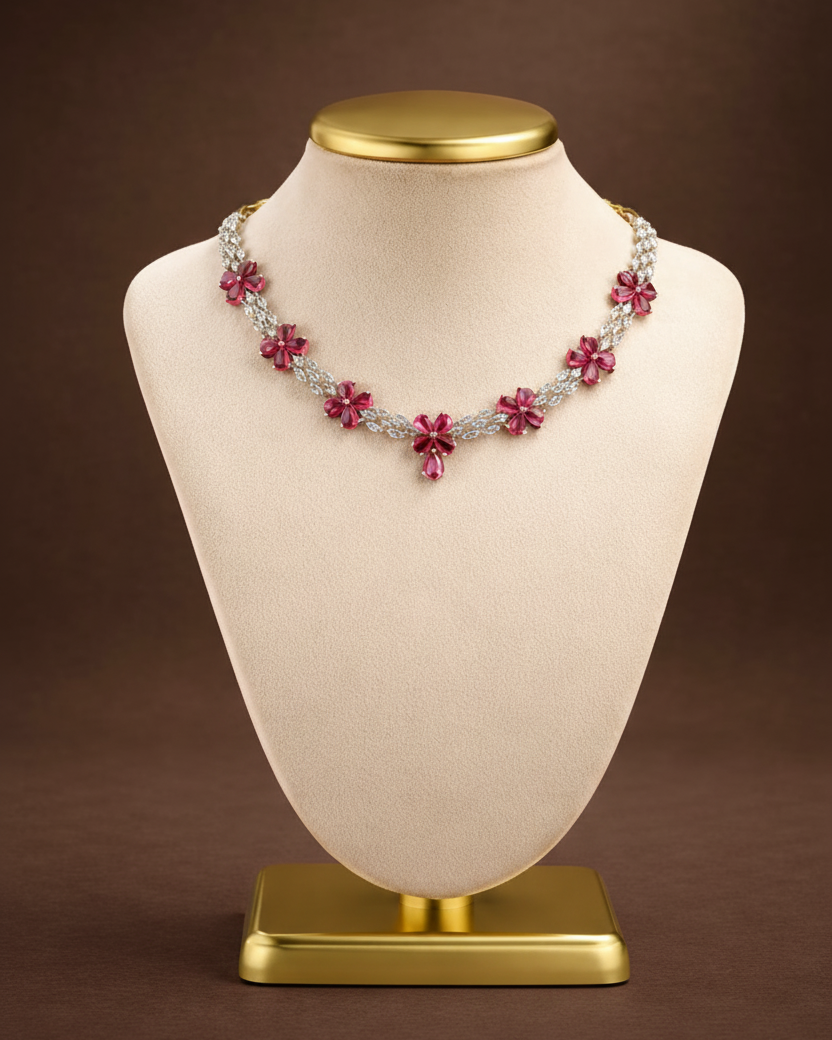 Alvira CZ Party Wear Rhodium- Plated Necklace