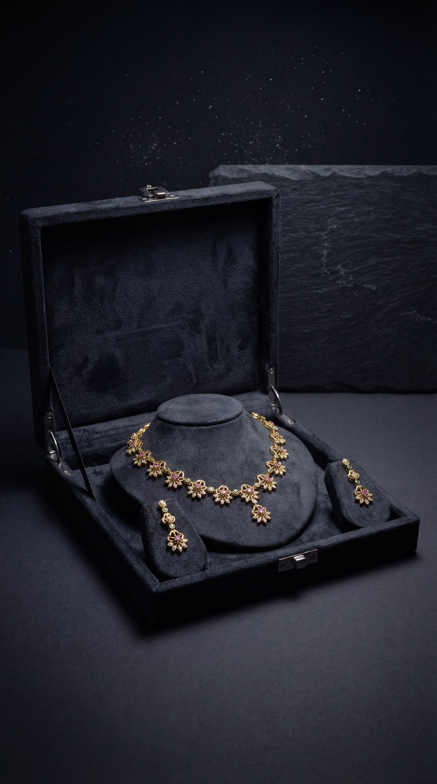 Gulzar White & Ruby CZ Floral Golden Necklace