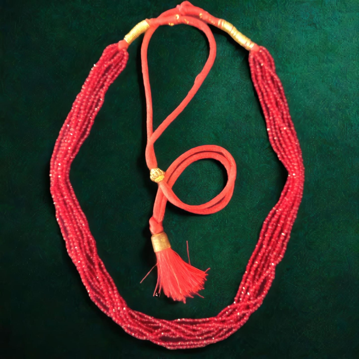 RED BEADS 8 LAYER NECKLACE