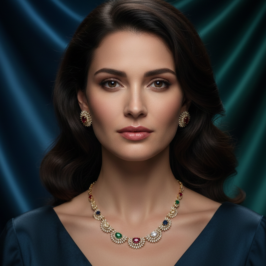 Noura Crescent Moon Multistone Necklace