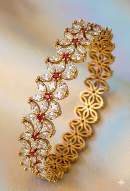 Floral CZ Ruby & Green Bangles