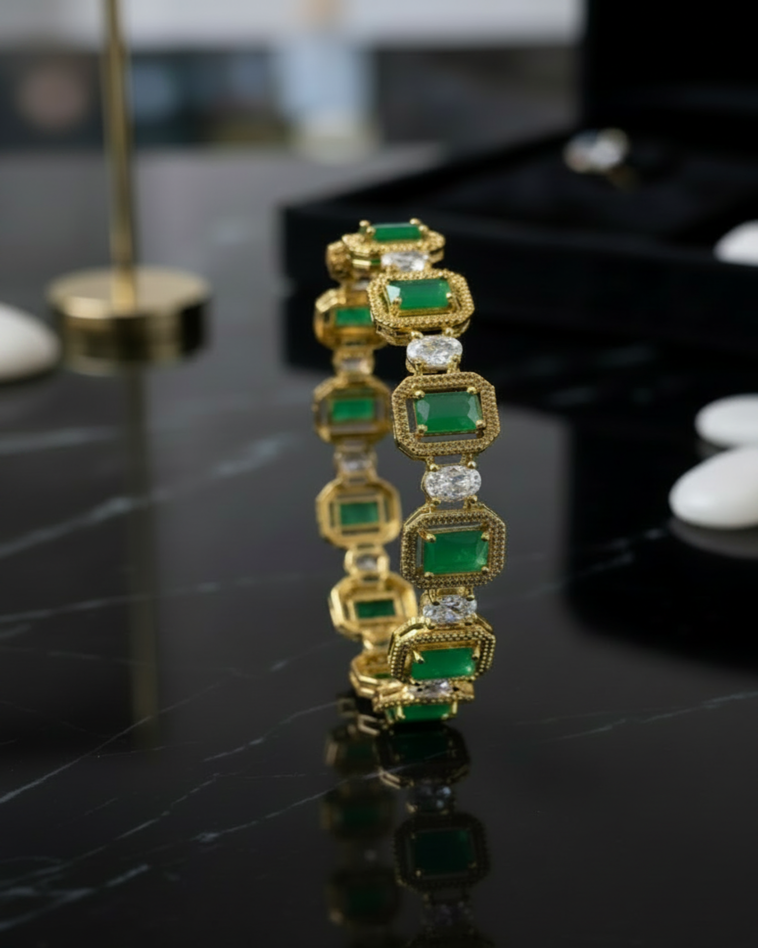 Victorian AD Green Stone Bangle with Antique Gold Finish - GemofU Jewellery.