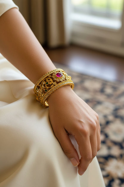 Antique Ruby Floral Matte Bangle