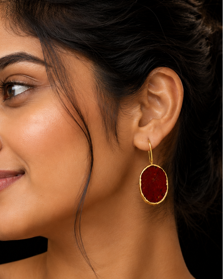 Burgandy Oval Drop Earrings