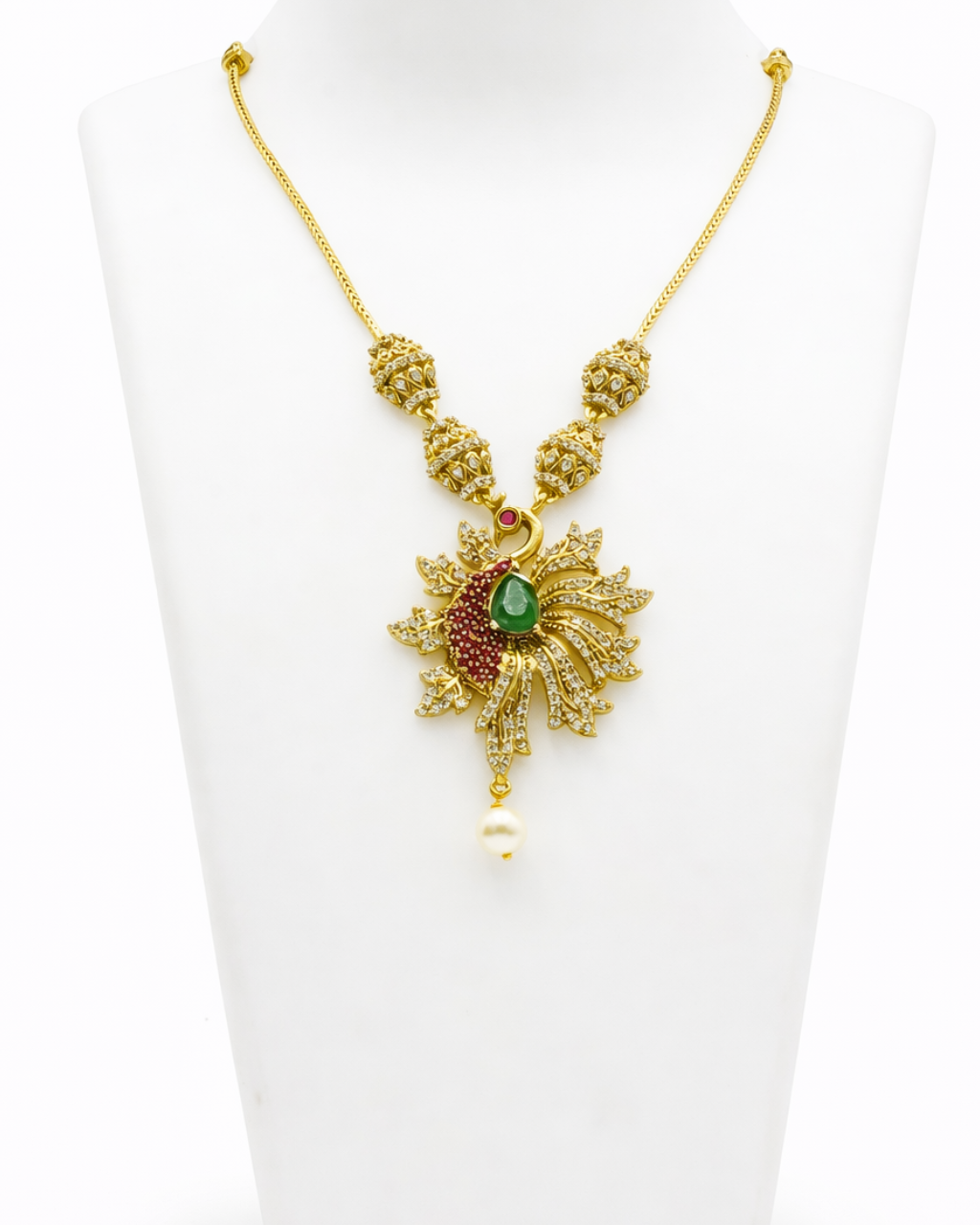 Swati Leaf Green & Red Pendant Necklace