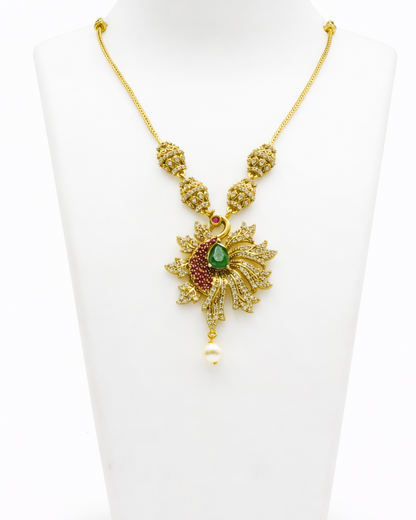 Swati Leaf Green & Red Pendant Necklace