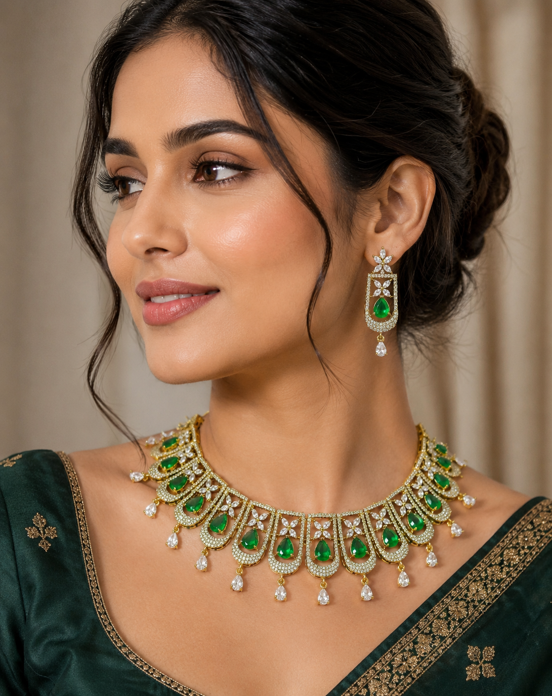 Sonakshi Emerald & White Chocker Necklace