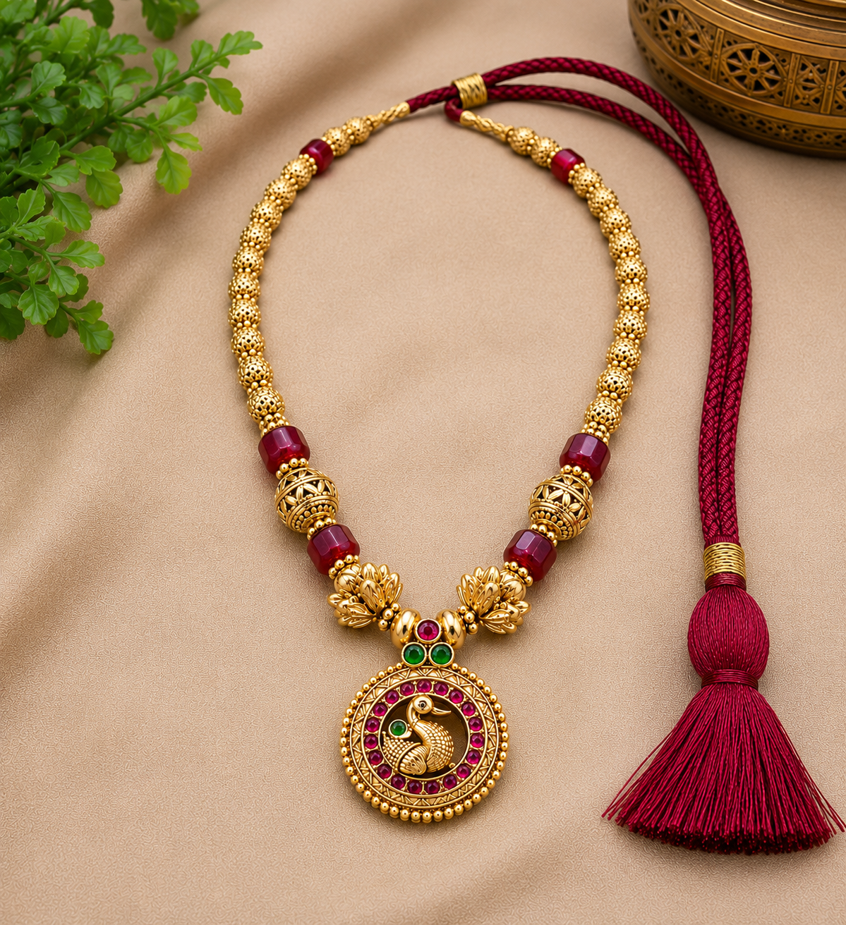 Antique Premium Red &Gold Beads Necklace