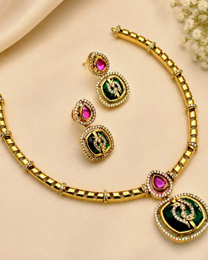 Royal Indo-Victorian Fusion Premium CZ Necklace Set