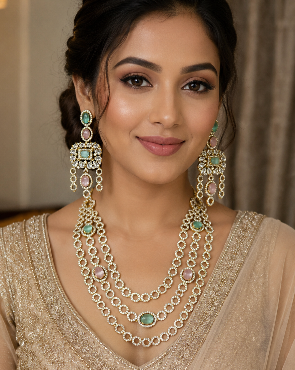 Sushmita CZ Multistone 3 Layer Necklace