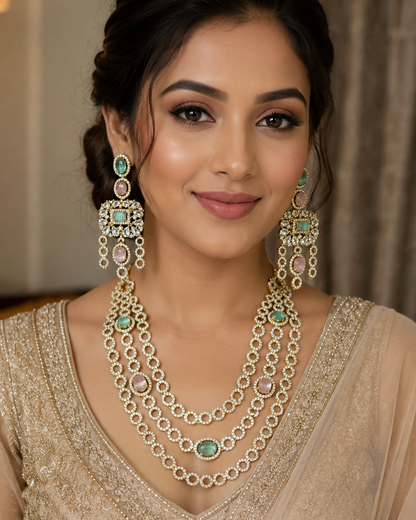 Sushmita CZ Multistone 3 Layer Necklace