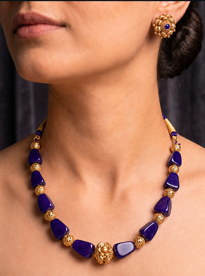 Antique Gola Blue Bead Necklace Set